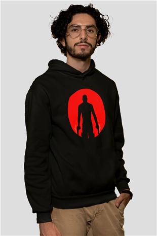 Unisex Bloodshot Baskılı Siyah Kapüşonlu Sweatshirt