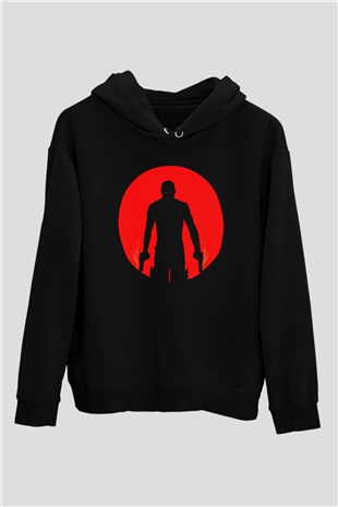 Unisex Bloodshot Baskılı Siyah Kapüşonlu Sweatshirt