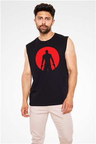 Unisex Bloodshot Baskılı Siyah Kolsuz Tişört