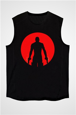 Unisex Bloodshot Baskılı Siyah Kolsuz Tişört