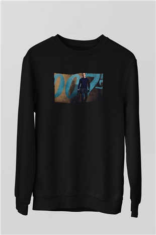 Unisex Bond 25 (No Time to Die) Baskılı Siyah Sweatshirt