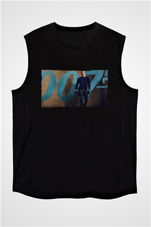 Unisex Bond 25 (No Time to Die) Baskılı Siyah Kolsuz Tişört
