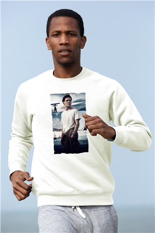 Unisex Boyun Eğmez (Unbroken) Baskılı Beyaz Sweatshirt