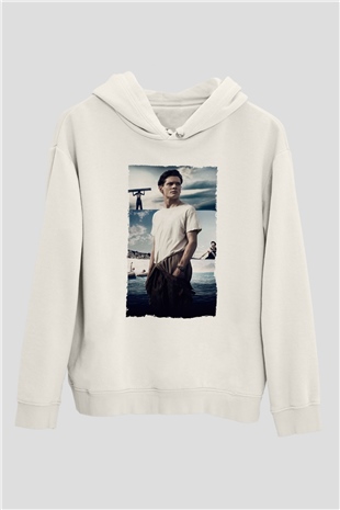 Unisex Boyun Eğmez (Unbroken) Baskılı Beyaz Kapüşonlu Sweatshirt