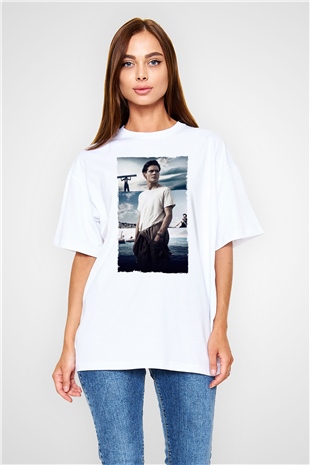 Unisex Boyun Eğmez (Unbroken) Baskılı Beyaz Oversize T-shirt