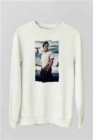 Unisex Boyun Eğmez (Unbroken) Baskılı Beyaz Sweatshirt