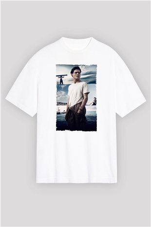 Unisex Boyun Eğmez (Unbroken) Baskılı Beyaz Oversize T-shirt
