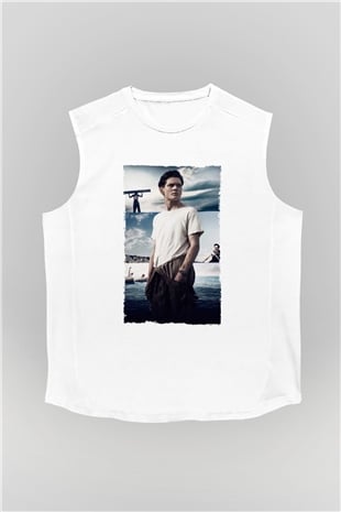 Unisex Boyun Eğmez (Unbroken) Baskılı Beyaz Kolsuz T-shirt