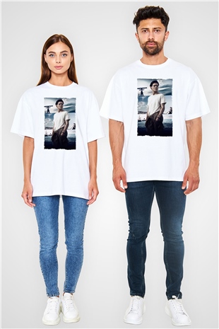 Unisex Boyun Eğmez (Unbroken) Baskılı Beyaz Oversize T-shirt