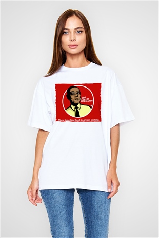 Unisex Breaking Bad Baskılı Beyaz Oversize Tişört