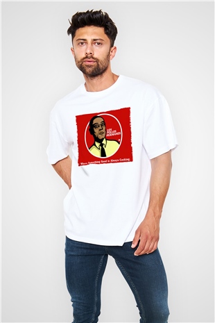 Unisex Breaking Bad Baskılı Beyaz Oversize Tişört