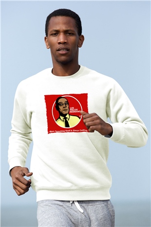 Unisex Breaking Bad Baskılı Beyaz Sweatshirt