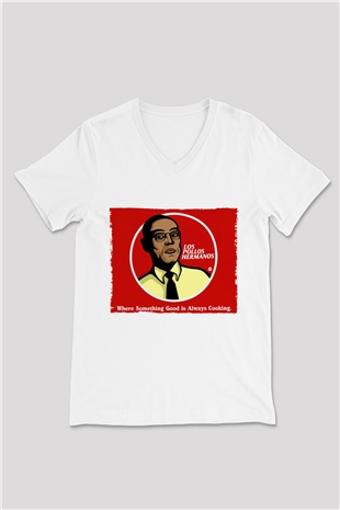 Unisex Breaking Bad Baskılı Beyaz V Yaka Tişört