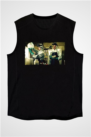 Unisex Breaking Bad Baskılı Siyah Kolsuz T-shirt
