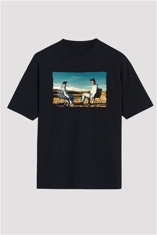 Unisex Breaking Bad Baskılı Siyah Oversize Tişört