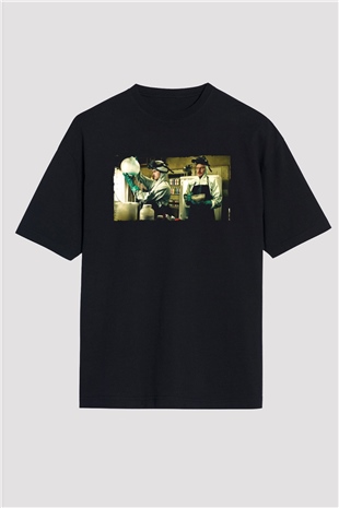 Unisex Breaking Bad Baskılı Siyah Oversize T-shirt