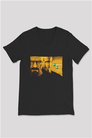 Unisex Breaking Bad Siyah Unisex V Yaka Tshirt