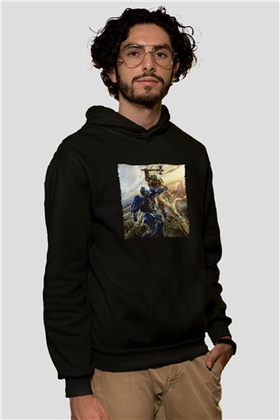 Unisex Bumblebee Baskılı Siyah Kapüşonlu Sweatshirt