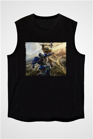Unisex Bumblebee Baskılı Siyah Kolsuz Tshirt