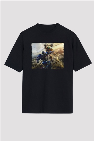 Unisex Bumblebee Baskılı Siyah Oversize Tshirt