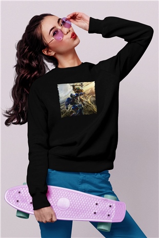 Unisex Bumblebee Baskılı Siyah Sweatshirt