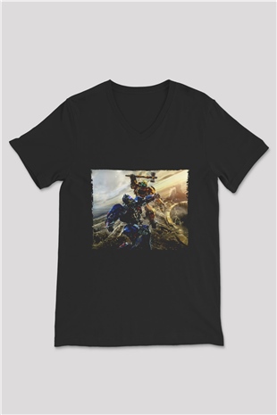 Unisex Bumblebee Baskılı Siyah V Yaka Tshirt