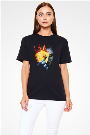 Burning Poker Joker Baskılı Siyah T-shirt