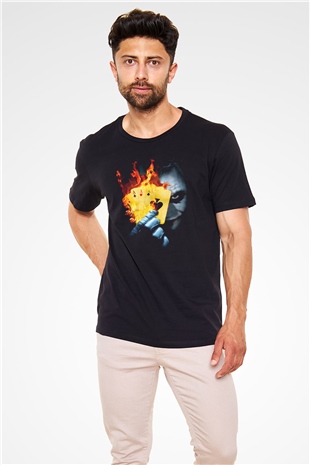 Burning Poker Joker Baskılı Siyah T-shirt