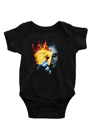 Unisex Burning Poker Joker Baskılı Siyah Bebek Body - Zıbın