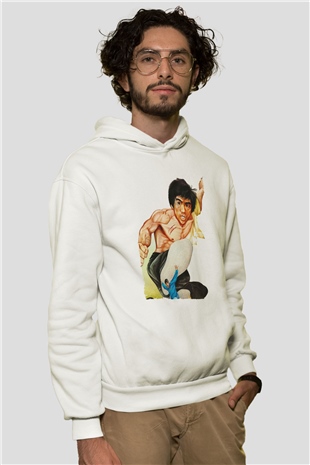 Unisex Büyük Patron (The Big Boss) Baskılı Beyaz Kapüşonlu Sweatshirt
