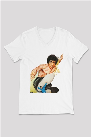 Unisex Büyük Patron (The Big Boss) Baskılı Beyaz V Yaka T-shirt