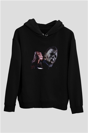 Unisex Cadılar Bayramı Öldürür (Halloween Kills) Baskılı Siyah Kapüşonlu Sweatshirt