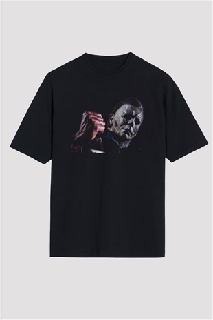 Unisex Cadılar Bayramı Öldürür (Halloween Kills) Baskılı Siyah Oversize Tişört
