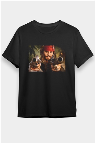 Captain Jack Sparrow Baskılı Siyah Tshirt