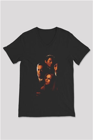 Unisex Casino Baskılı Siyah V Yaka Tshirt