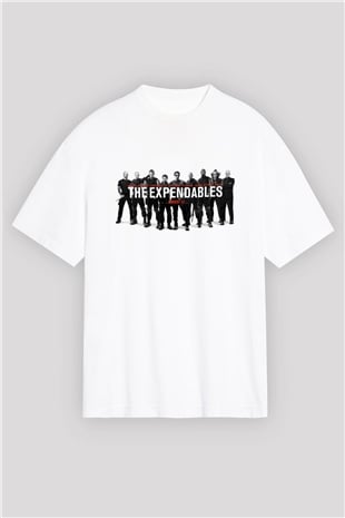 Unisex Cehennem Melekleri 2 (The Expendables 2) Baskılı Beyaz Oversize Oversize T-shirt