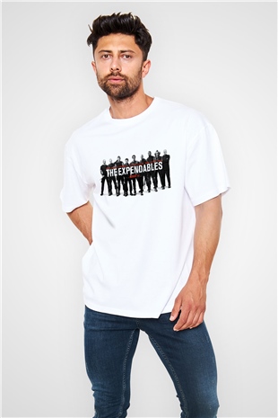 Unisex Cehennem Melekleri 2 (The Expendables 2) Baskılı Beyaz Oversize Oversize T-shirt