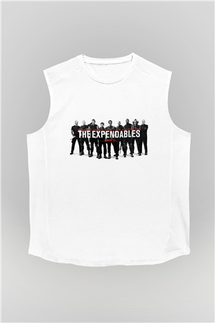 Unisex Cehennem Melekleri 2 (The Expendables 2) Baskılı Beyaz Kolsuz Tshirt