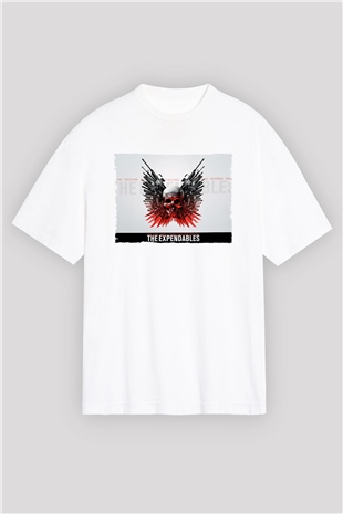 Unisex Cehennem Melekleri - The Expendables Baskılı Beyaz Oversize Tişört