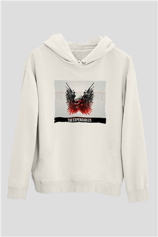Unisex Cehennem Melekleri - The Expendables Baskılı Beyaz Kapüşonlu Sweatshirt