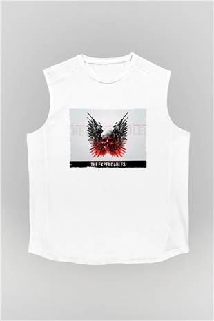 Unisex Cehennem Melekleri - The Expendables Baskılı Beyaz Kolsuz Tişört