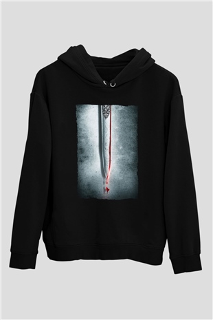Unisex Cesur Yürek (Braveheart) Baskılı Siyah Kapüşonlu Sweatshirt