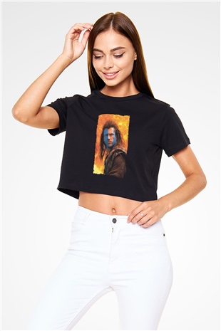 Unisex Cesur Yürek (Braveheart) Baskılı Siyah Crop Top Tişört