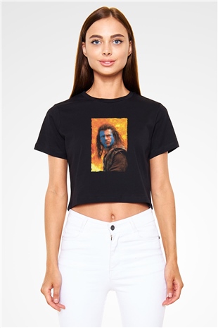Unisex Cesur Yürek (Braveheart) Baskılı Siyah Crop Top Tişört