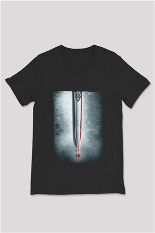 Unisex Cesur Yürek (Braveheart) Baskılı Siyah V Yaka T-shirt