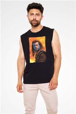 Unisex Cesur Yürek (Braveheart) Baskılı Siyah Kolsuz Tişört