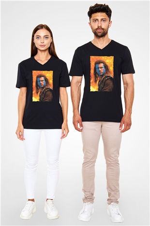 Unisex Cesur Yürek (Braveheart) Baskılı Siyah V Yaka Tişört