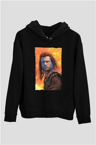 Unisex Cesur Yürek (Braveheart) Baskılı Siyah Kapüşonlu Sweatshirt