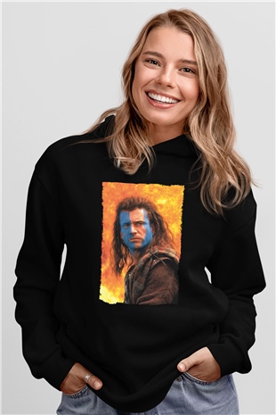 Unisex Cesur Yürek (Braveheart) Baskılı Siyah Kapüşonlu Sweatshirt