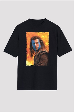 Unisex Cesur Yürek (Braveheart) Baskılı Siyah Oversize Tişört